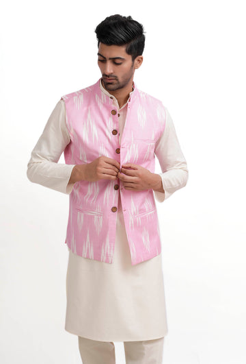 Pastel Pink Ikat Nehru Jacket